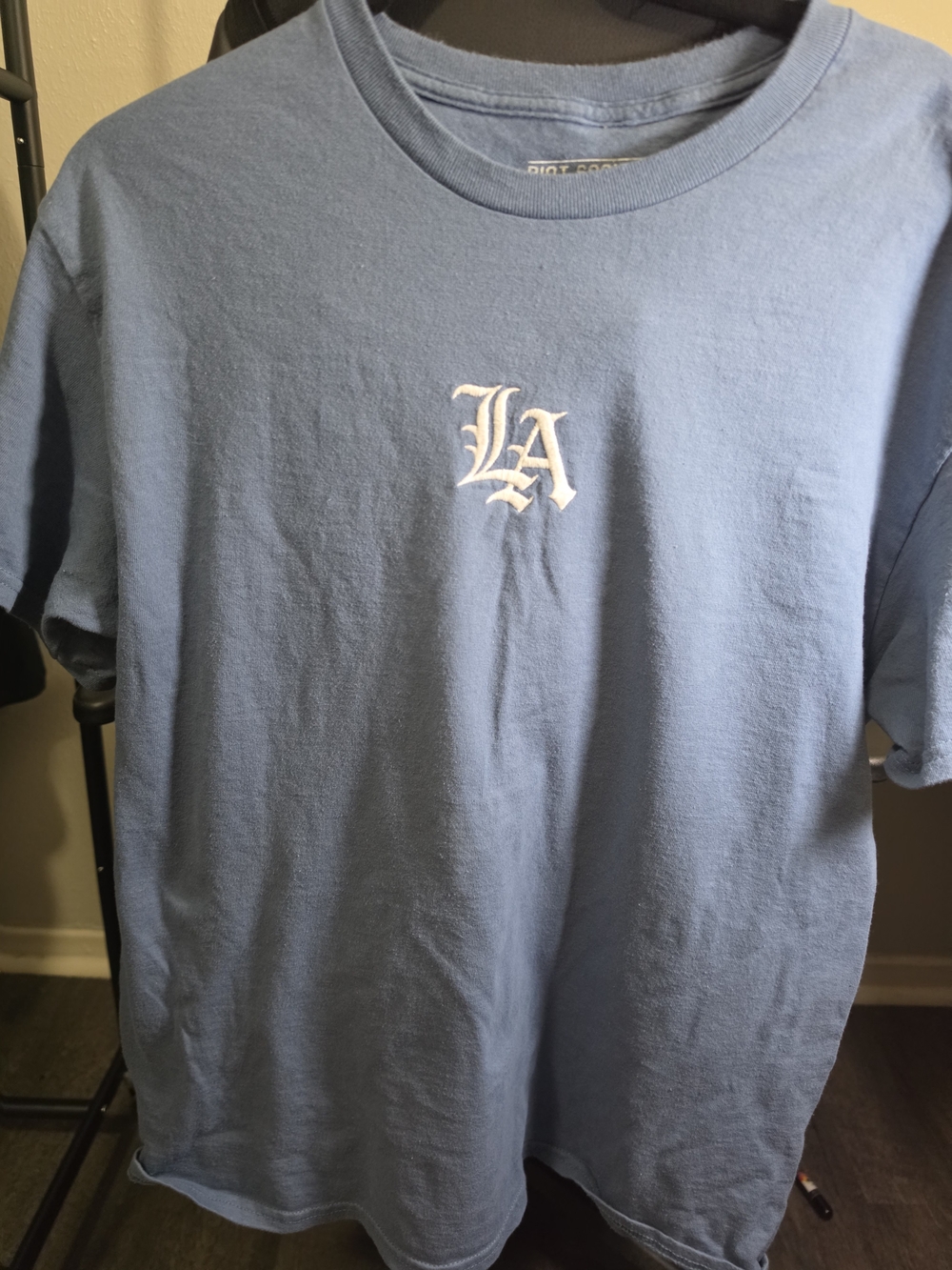 riot society Light Blue Tee with White LA Embroidery